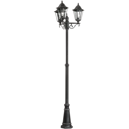 Navedo havelampe i Støbt Aluminium Sort og patina Silver med glasskærm Klar, MAX 60W E27, Base 23 cm, diameter 56 cm, højde 220 